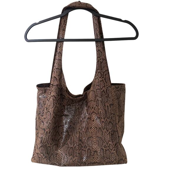 Temma Dahan Snakeskin Patterned Large Leather Slouchy Tote Bag Brown Black, NWOT - Picture 1 of 10